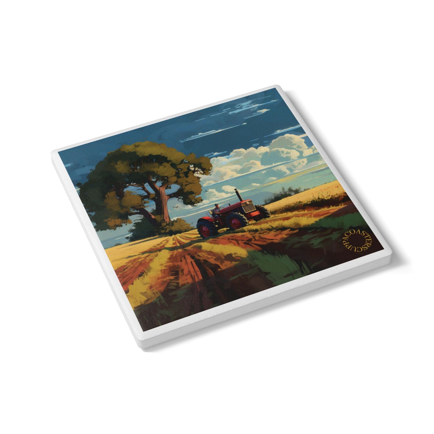 🚜 Golden Fields Ceramic Coaster – Country Calm in Every Sip 🌾
