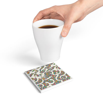 Vibrant Spiral Dots Coaster – Colorful Cork-Backed Ceramic