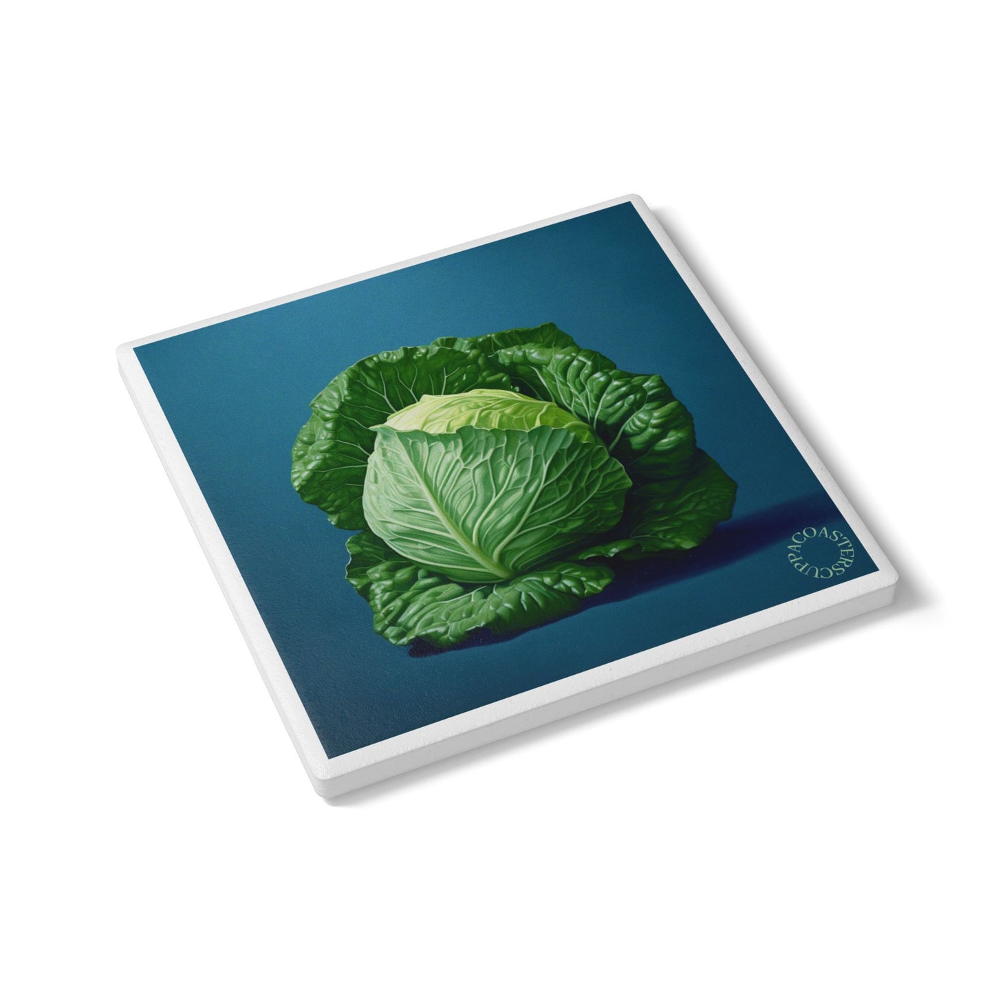 🥬 Green Muse Ceramic Coaster – Bold Cabbage Still Life for Modern Tables