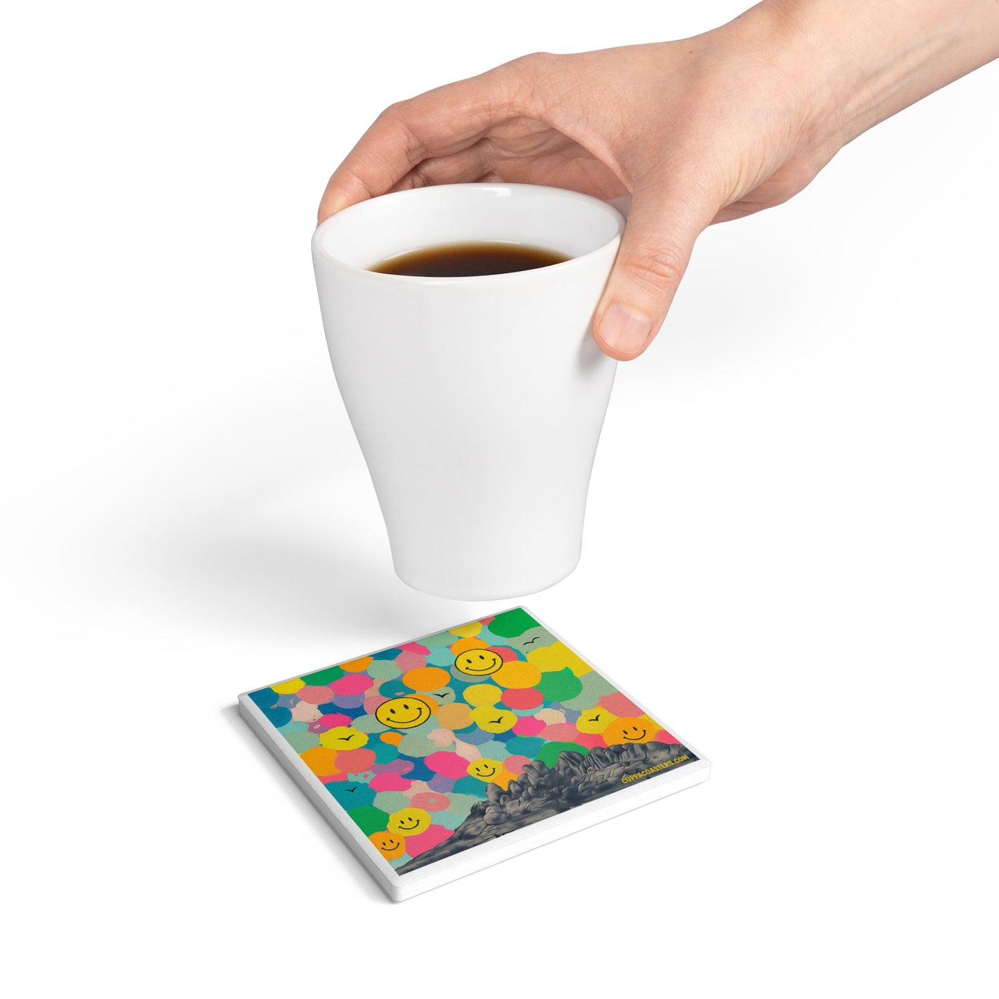 Smiley Beach Ceramic Coaster – Mood Booster Edition 😄☕