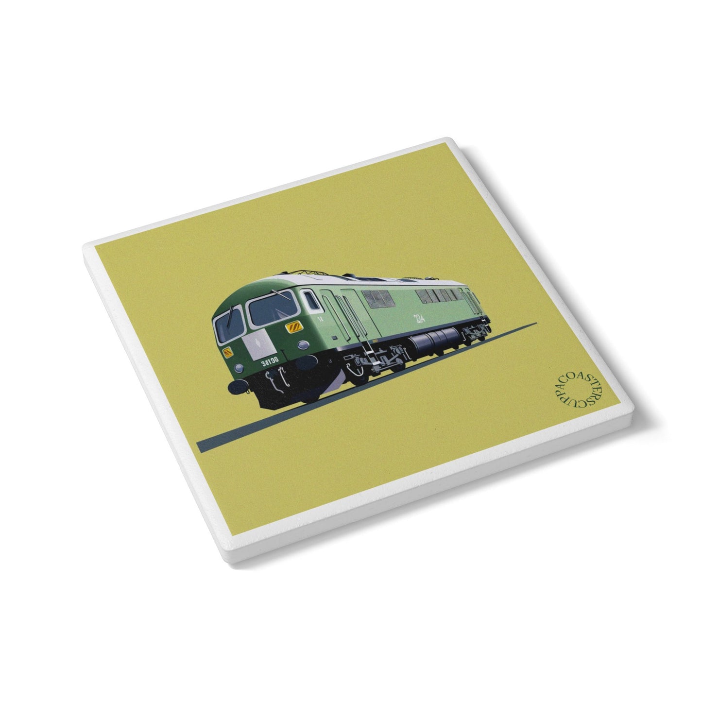 🚆 The “Green Express” Ceramic Coaster – Classic Power in Motion