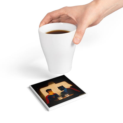 Super Sips Ceramic Coaster – Hero Hangout Edition 🦸‍♂️☕🦇