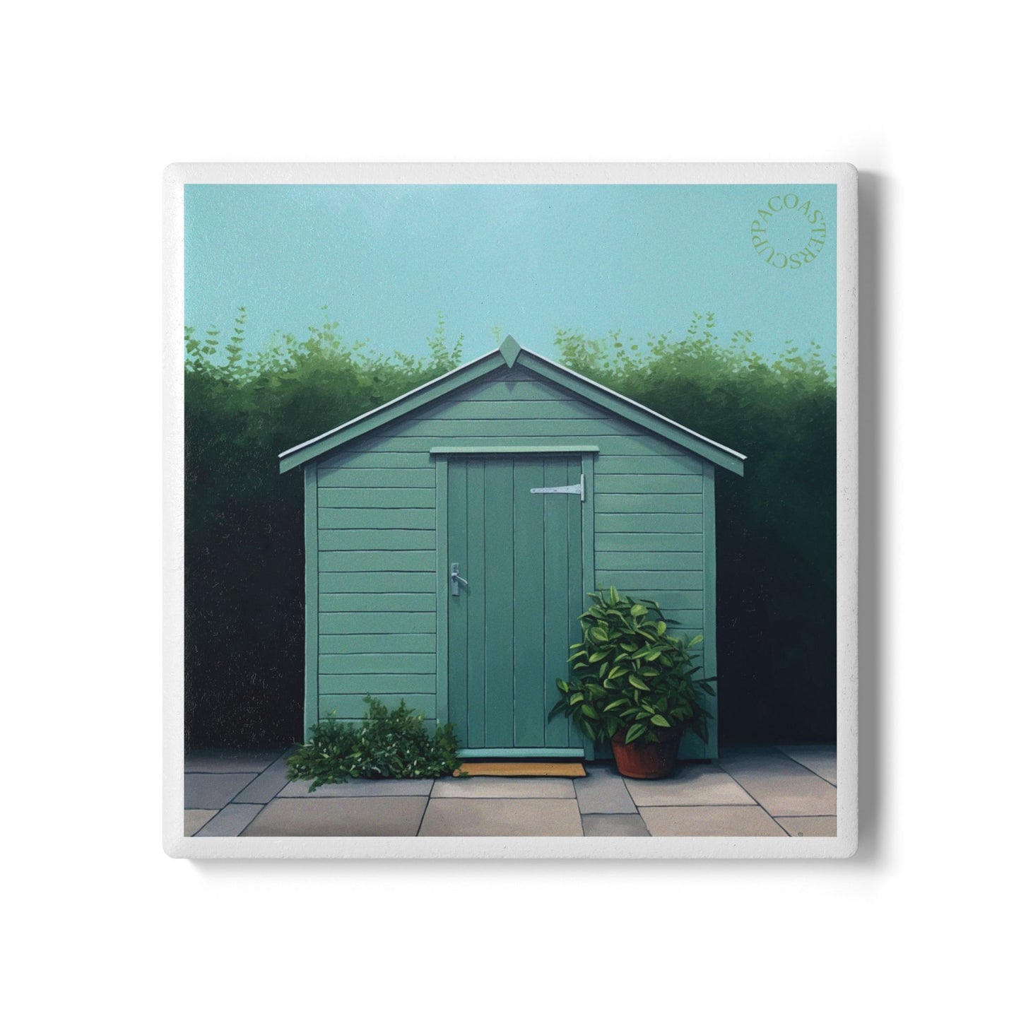 Garden Shed Ceramic Coaster – Calm Outdoor Charm for Coffee Tables 🌿