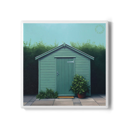 Garden Shed Ceramic Coaster – Calm Outdoor Charm for Coffee Tables 🌿