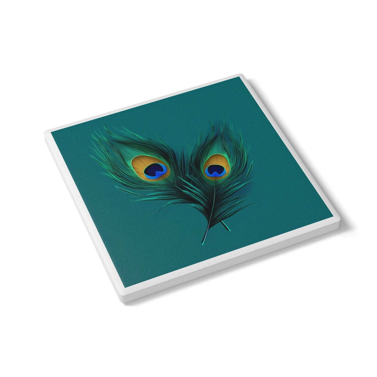 Peacock Feather Ceramic Coaster – Elegant Nature Lover Gift