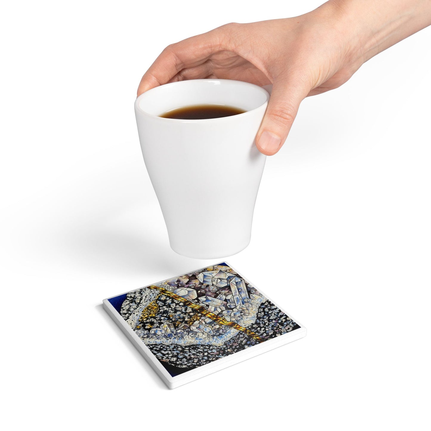 Crystal Grid Ceramic Coaster – Geometry, Glamour & Good Vibes 🔮✨