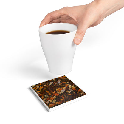 Deep Forest Leaves Ceramic Coaster – Rich Autumn Layers 🍂✨
