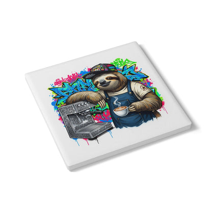 Sloth Barista Ceramic Coaster – Slow Brews, Fast Style ☕🦥