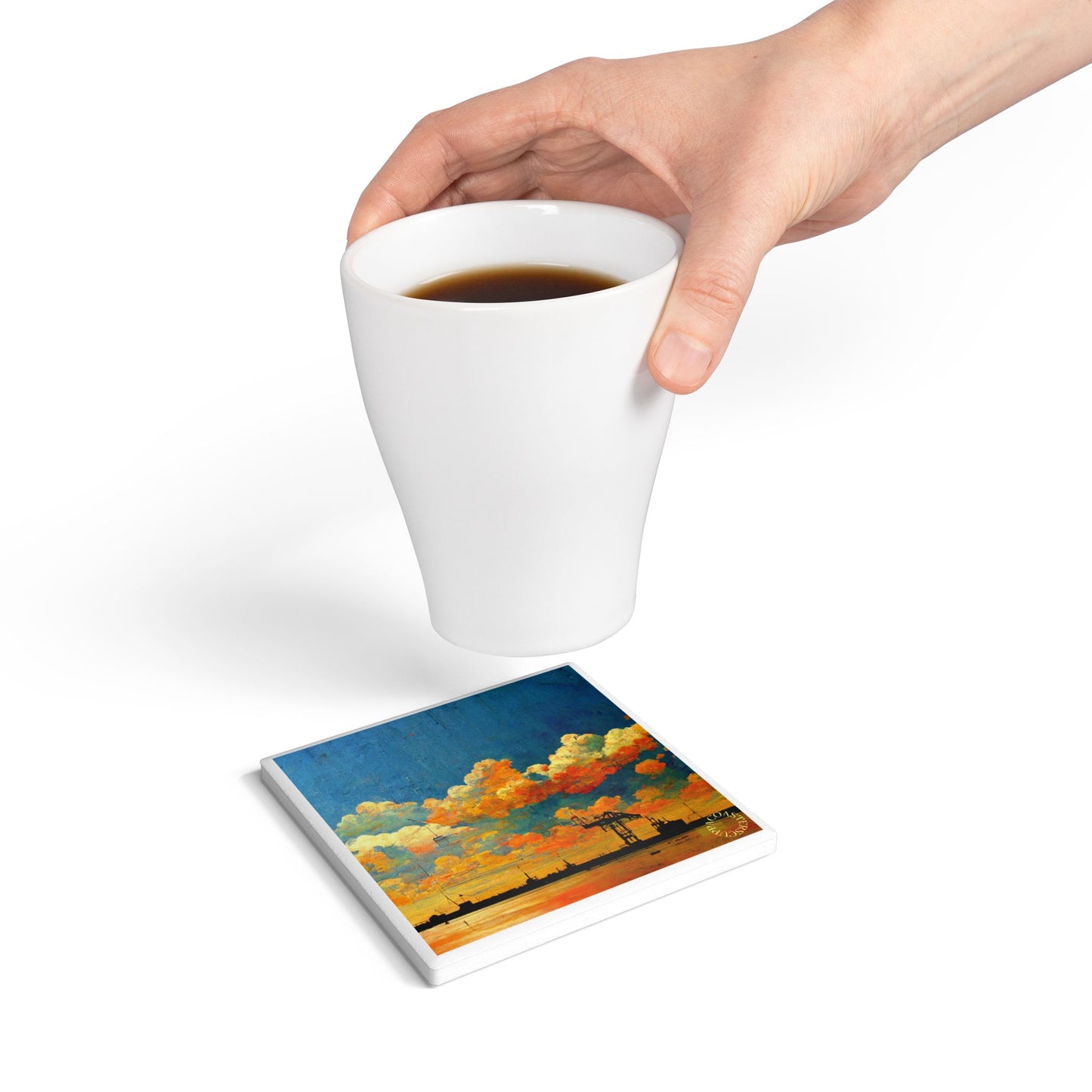 🌇 The Harbour Sunset Ceramic Coaster – Industrial Beauty & Calm