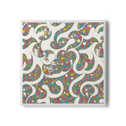 Vibrant Spiral Dots Coaster – Colorful Cork-Backed Ceramic