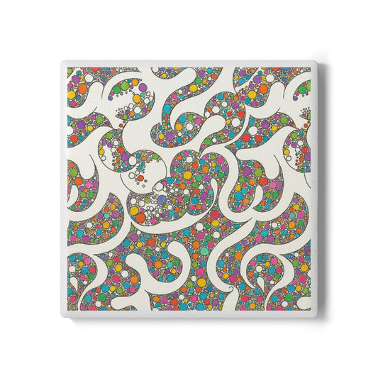 Vibrant Spiral Dots Coaster – Colorful Cork-Backed Ceramic