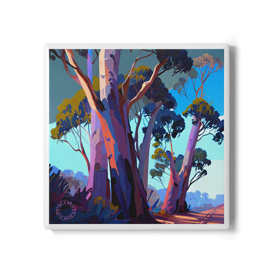 🌅 “Eucalyptus Glow” Ceramic Coaster – Nature’s Light in Living Colour