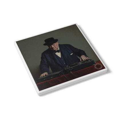 🎧 DJ Churchill Ceramic Coaster – Vintage Meets Vinyl Edition