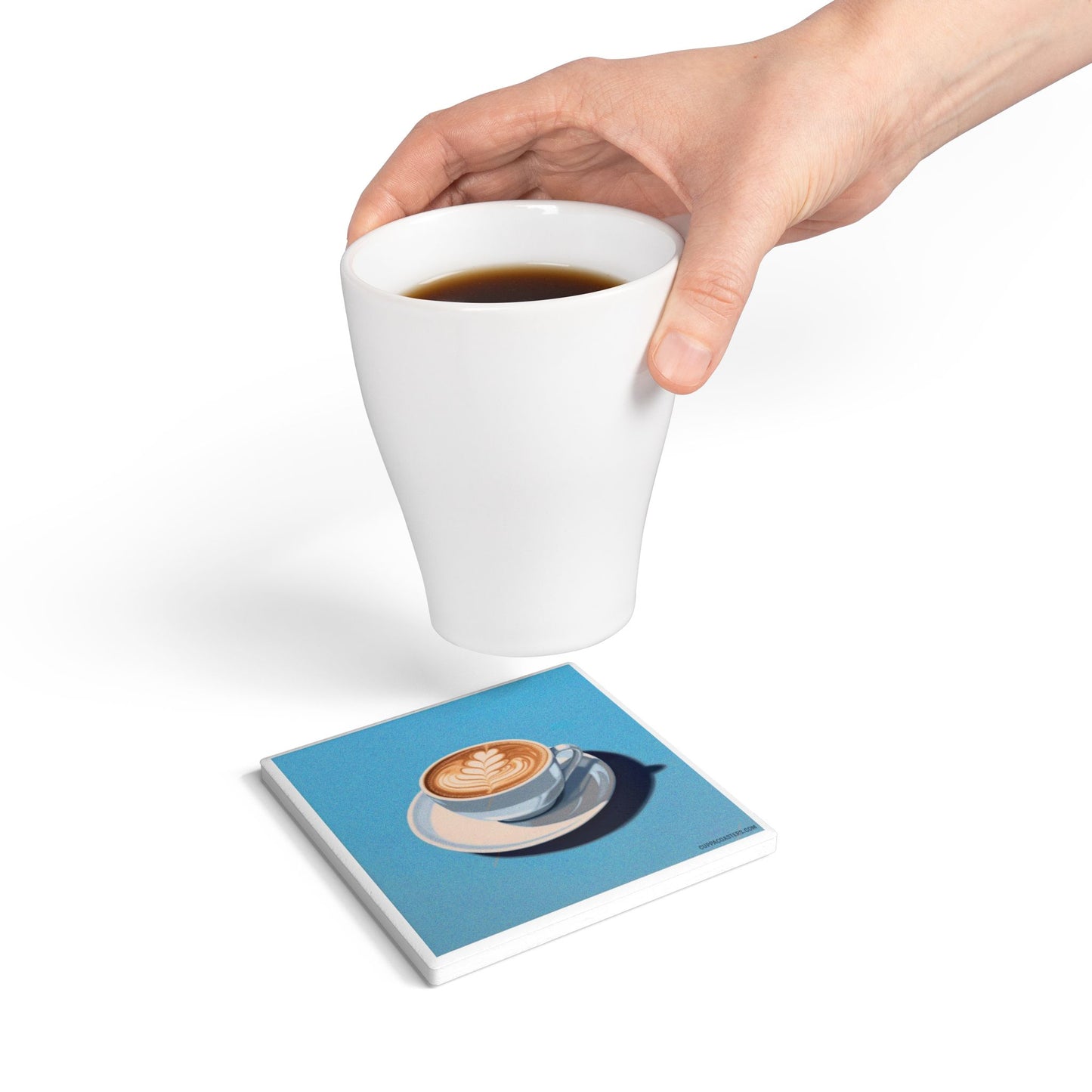 Flat White Focus Ceramic Coaster – Sip in Style ☕🔵
