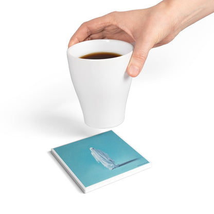 Ghosted Ceramic Coaster – Boo-tifully Chill 👻🔵