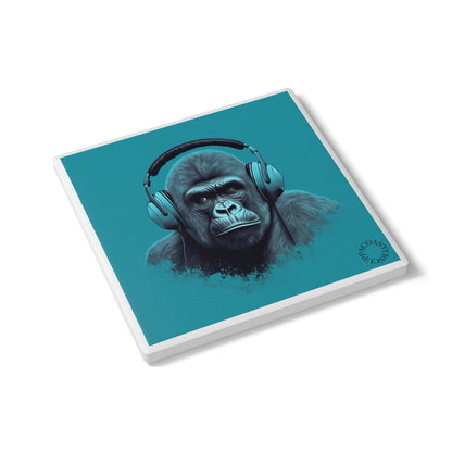 🎧 Cool Gorilla Ceramic Coaster – Headphones Edition