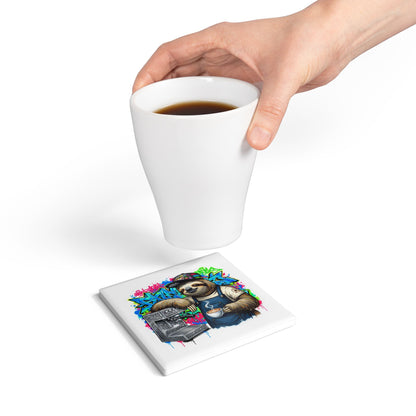 Sloth Barista Ceramic Coaster – Slow Brews, Fast Style ☕🦥