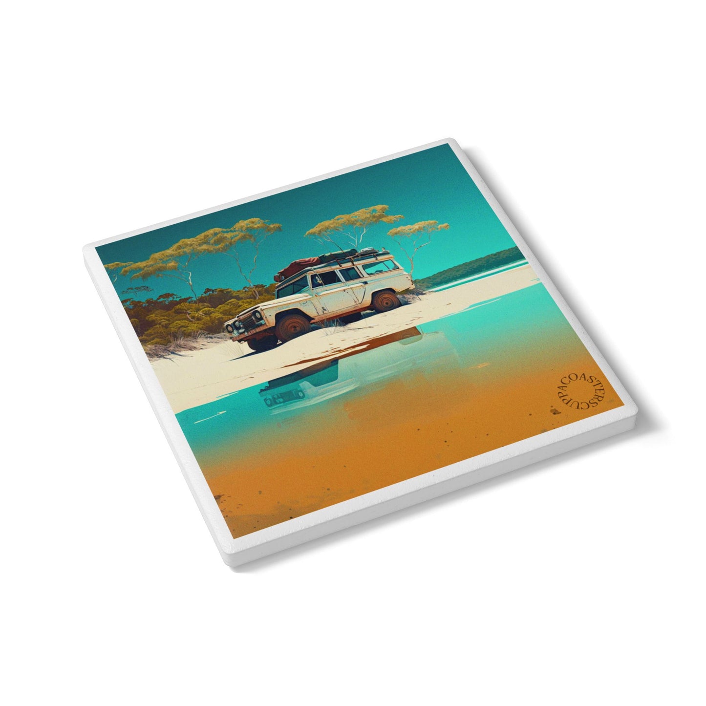 🏝️ Fraser Island Drift Ceramic Coaster – Adventure Meets Calm Horizons 🚙
