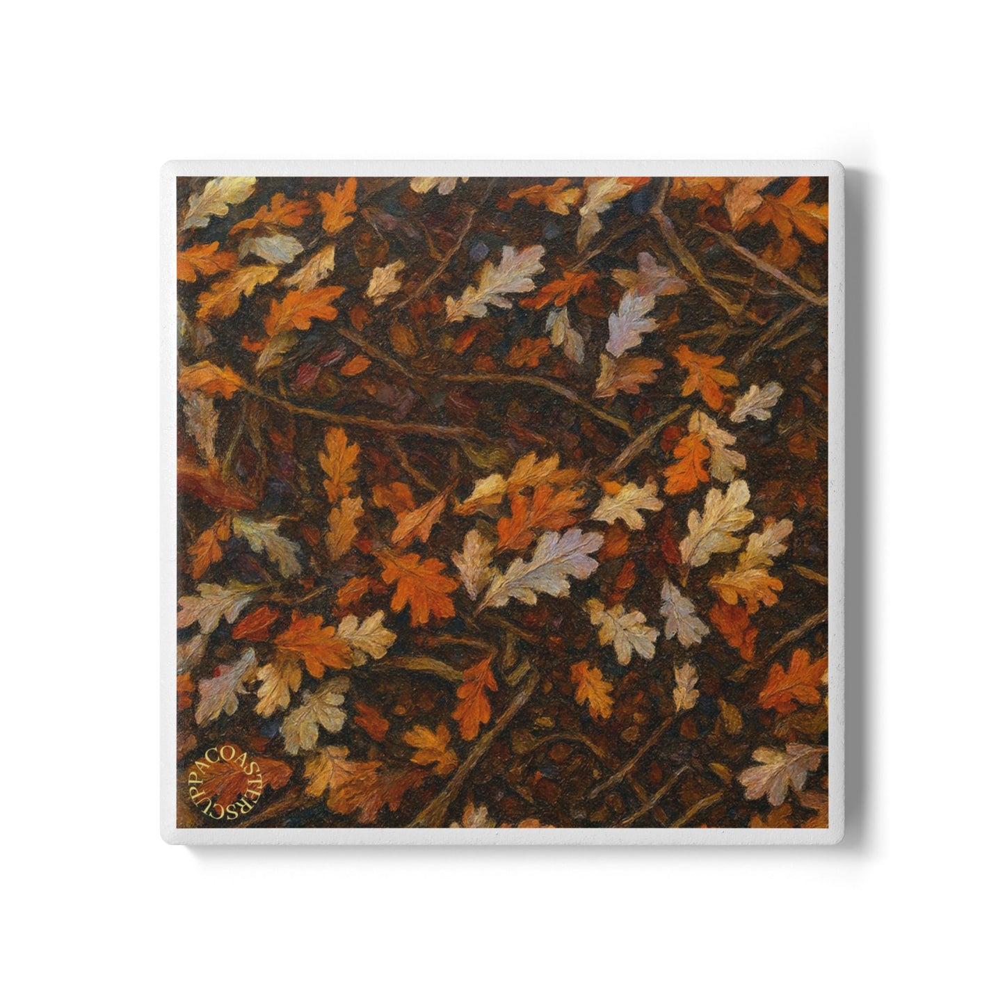 Deep Forest Leaves Ceramic Coaster – Rich Autumn Layers 🍂✨