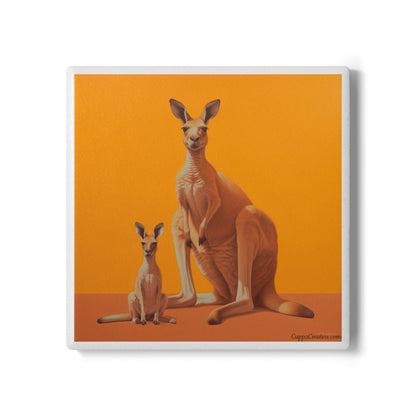 Kangaroo Family Coaster – Australian Wildlife Art Ceramic & Cork