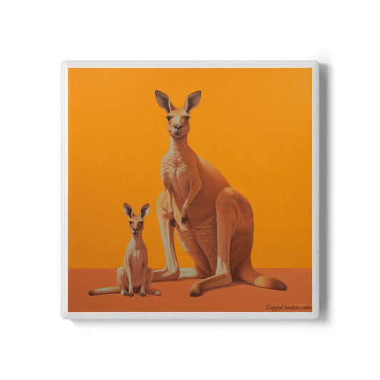 Kangaroo Family Coaster – Australian Wildlife Art Ceramic & Cork