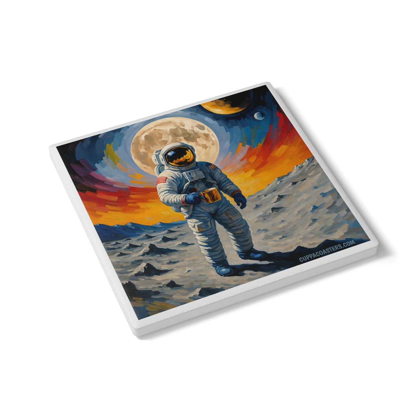 Astronaut & Moon Ceramic Coaster – Distant World Edition 🌌