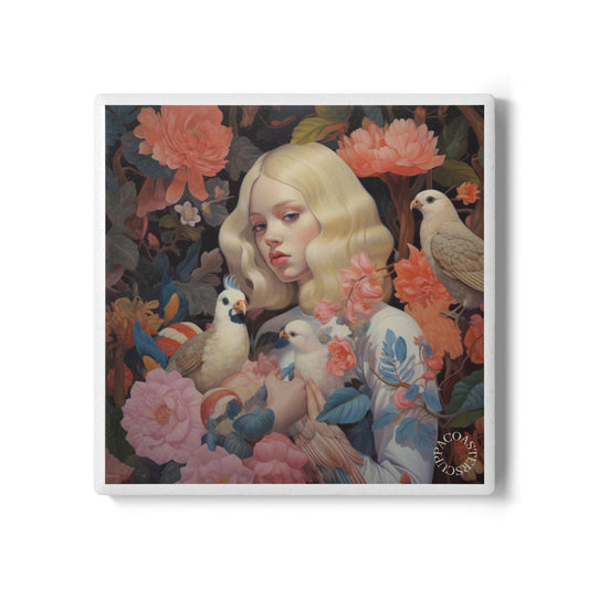 🌸 Garden Muse Ceramic Coaster – Dreamlike Beauty in Bloom 🕊️