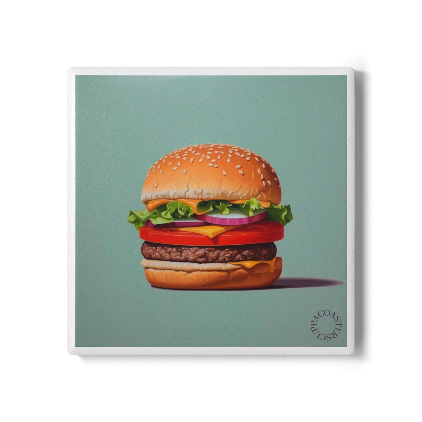 🍔 Burger Bliss Ceramic Coaster – Served Fresh with Style 😋