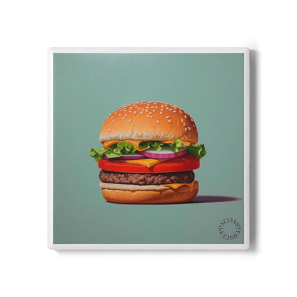 🍔 Burger Bliss Ceramic Coaster – Served Fresh with Style 😋