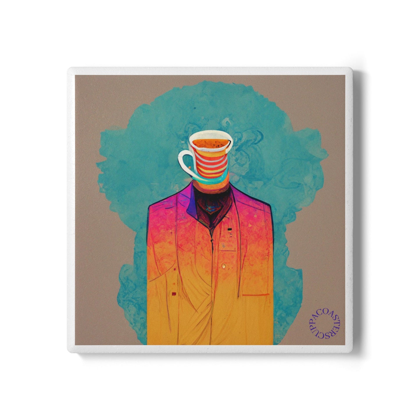 ☕ “Caffeine Head” Ceramic Coaster – Surreal Style Meets Daily Grind
