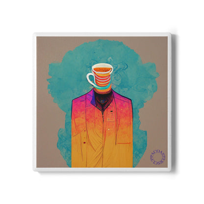☕ “Caffeine Head” Ceramic Coaster – Surreal Style Meets Daily Grind
