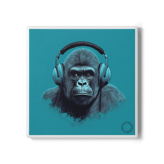 🎧 Cool Gorilla Ceramic Coaster – Headphones Edition