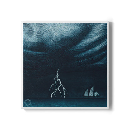⚡ Tempest Voyage Ceramic Coaster – Storm and Sea Minimalist Art