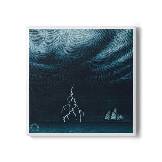 ⚡ Tempest Voyage Ceramic Coaster – Storm and Sea Minimalist Art