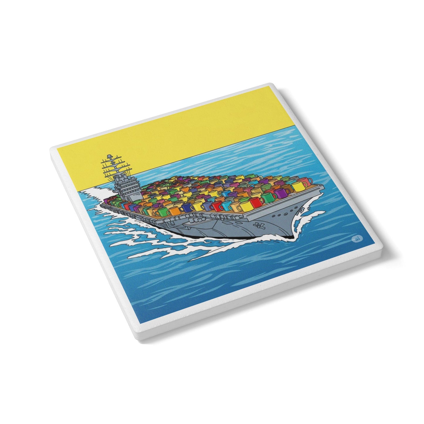 Cuppa Carrier Ceramic Drinks Coaster – Pop Art Mug Ship Design