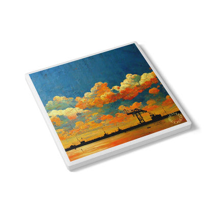🌇 The Harbour Sunset Ceramic Coaster – Industrial Beauty & Calm