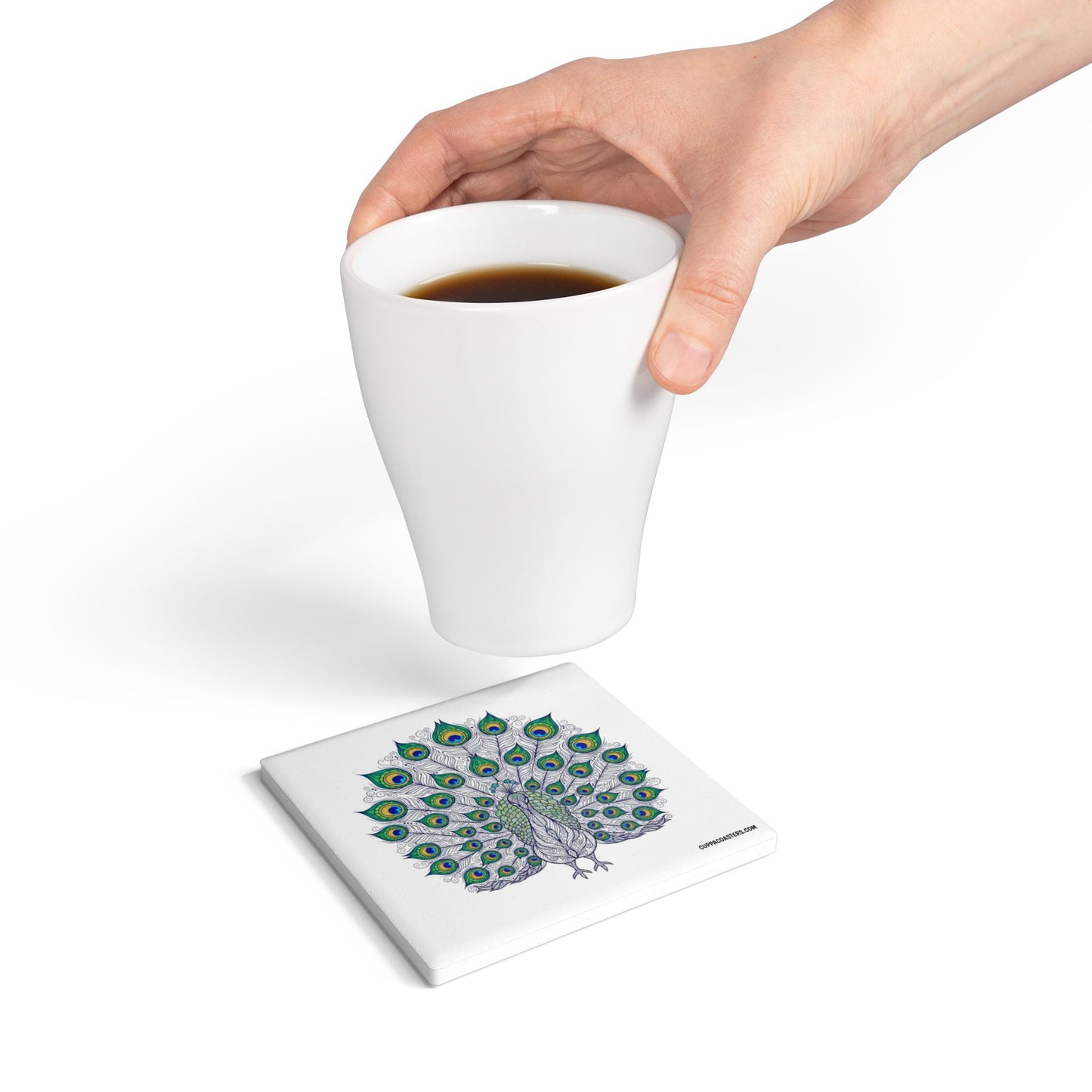 Majestic Peacock Ceramic Drinks Coaster – Regal Style for Your Coffee Ritual 🦚