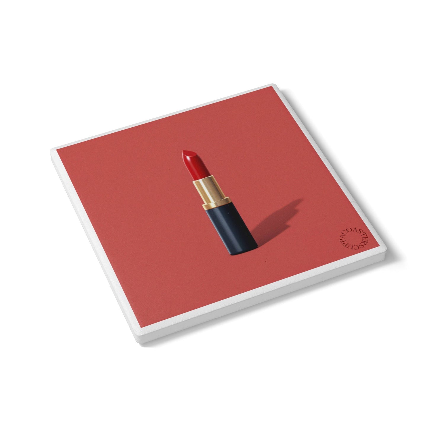 💄 Red Lipstick Ceramic Coaster – Bold Touch
