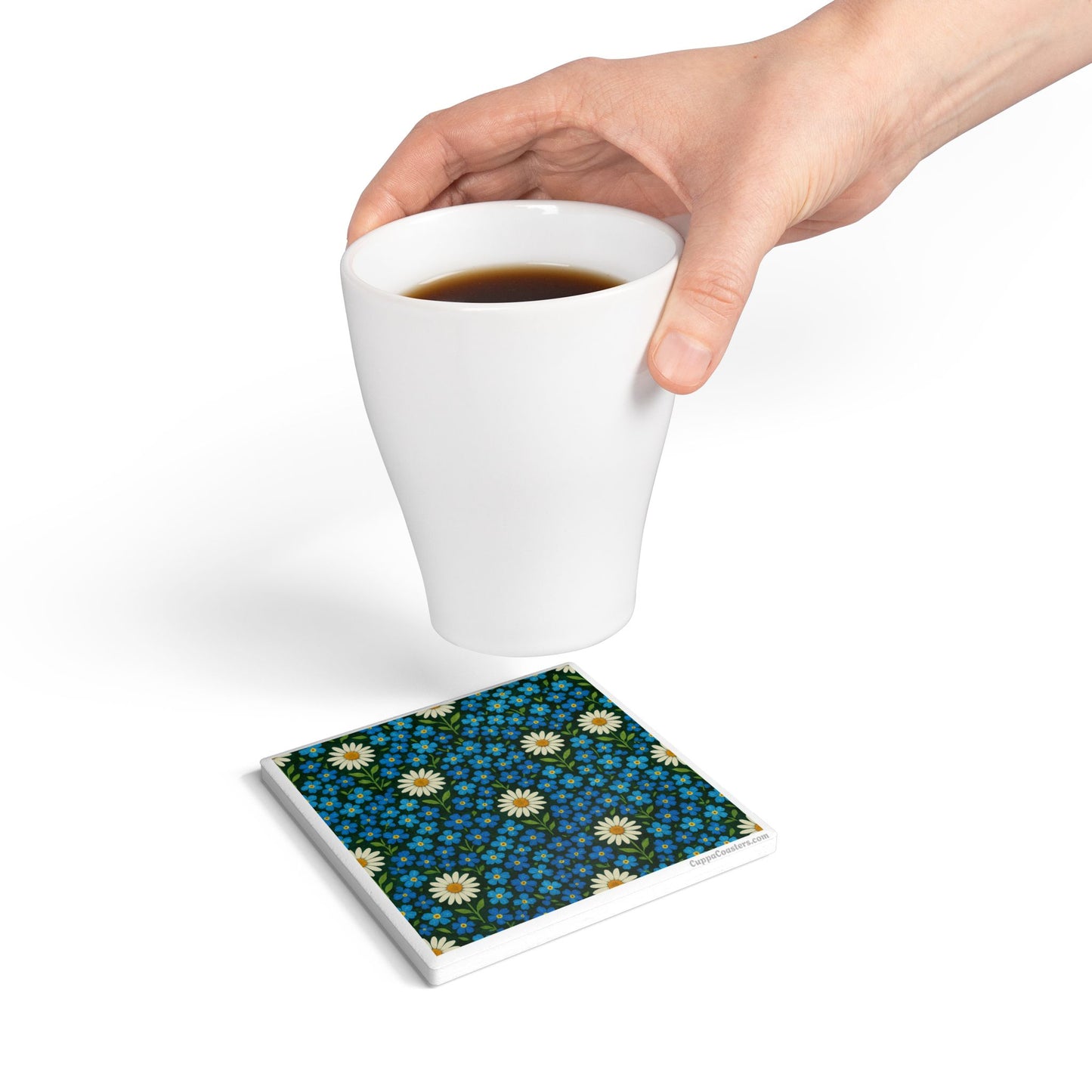 Blue Daisy & Forget-Me-Not Floral Ceramic Drink Coaster — Artistic Coasters UK