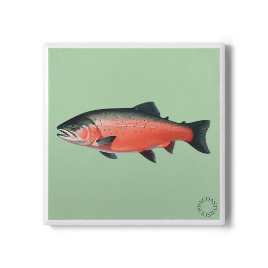 Salmon Splash Ceramic Coaster – Bold Coastal Art for Modern Tables 🐟