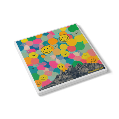 Smiley Beach Ceramic Coaster – Mood Booster Edition 😄☕