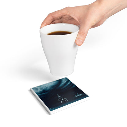 ⚡ Tempest Voyage Ceramic Coaster – Storm and Sea Minimalist Art