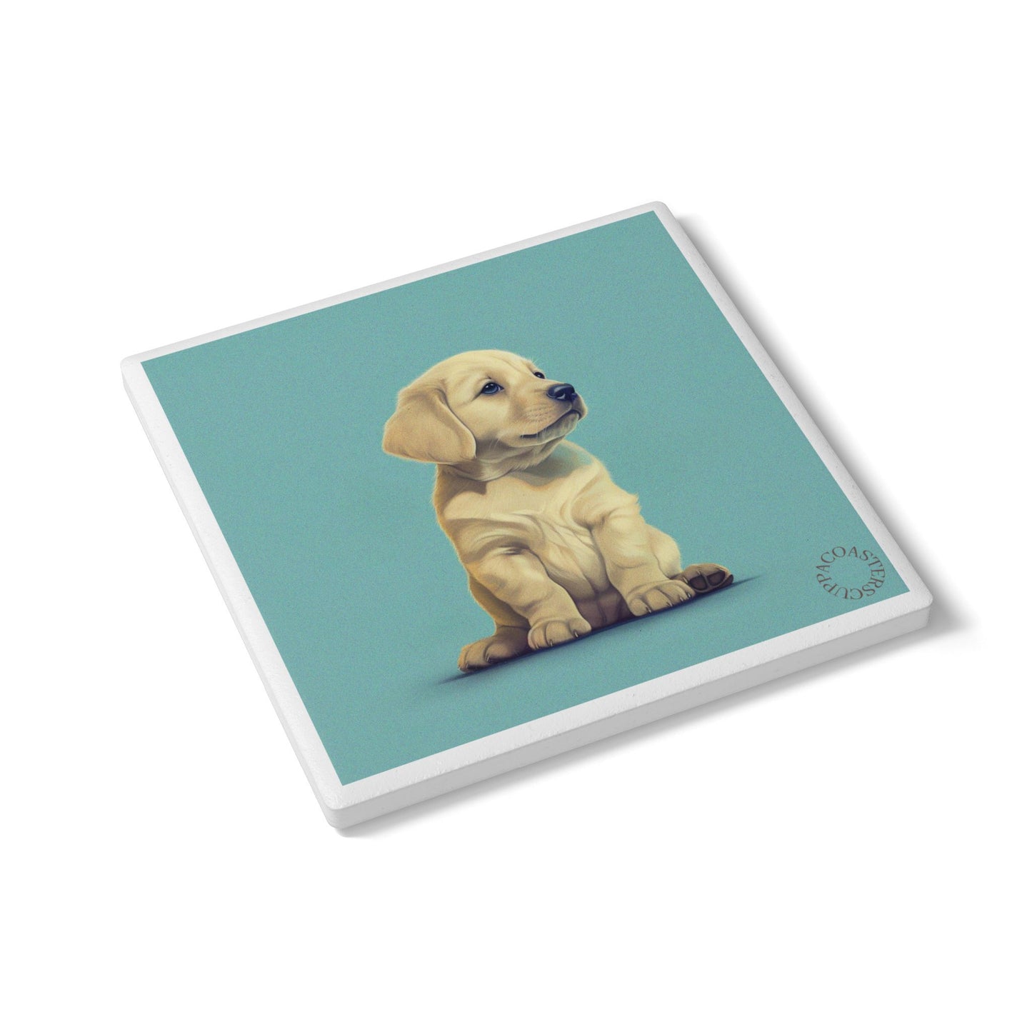 🐶 The Golden Pup Ceramic Coaster – Warmth & Whimsy