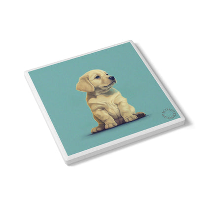 🐶 The Golden Pup Ceramic Coaster – Warmth & Whimsy