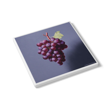 ‘Vine Time’ Ceramic Drinks Coaster – Rich Purple Grapes on Cork-Backed Tile