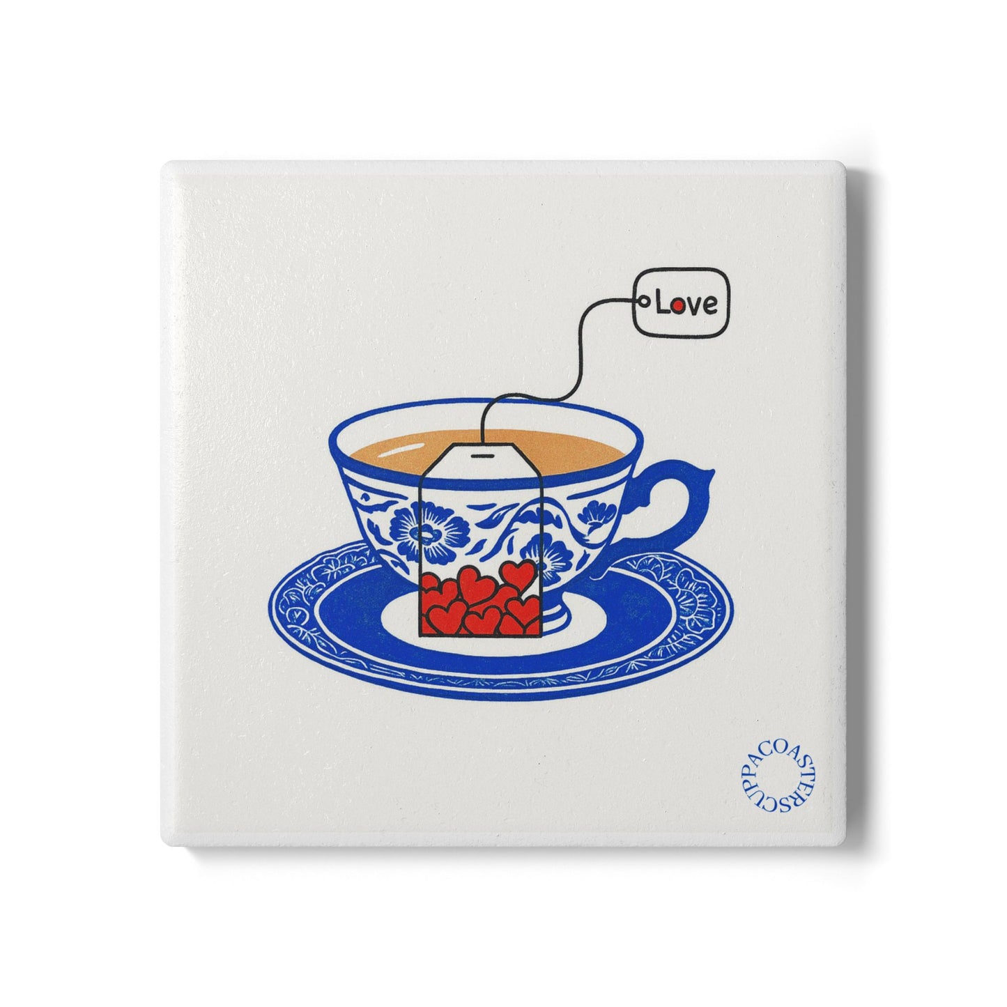💙 “Cup of Love” Ceramic Coaster – Where Tea Meets Heartfelt Charm