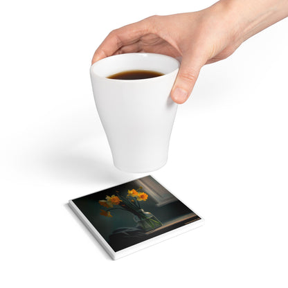 Yellow Bloom Ceramic Coaster – Fresh Vase Edition 🌼🪴