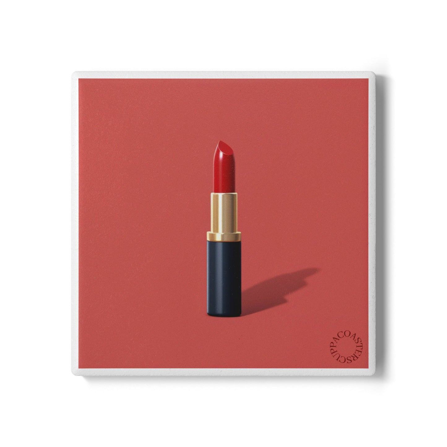 💄 Red Lipstick Ceramic Coaster – Bold Touch