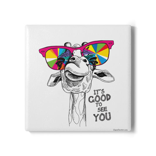 Cool Giraffe Coaster – Retro Sunglasses & 'Good to See You' Illustration