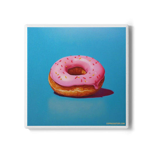Donut Disturb Ceramic Drink Coaster – Pink Glazed Doughnut Design